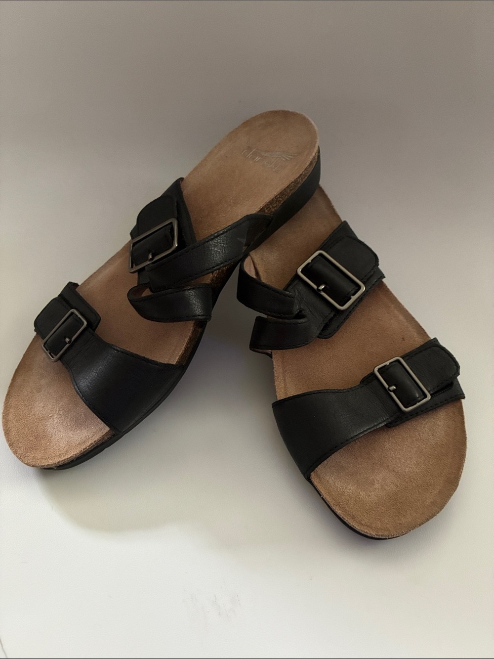 Dansko Black Two Buckle Slide Sandals